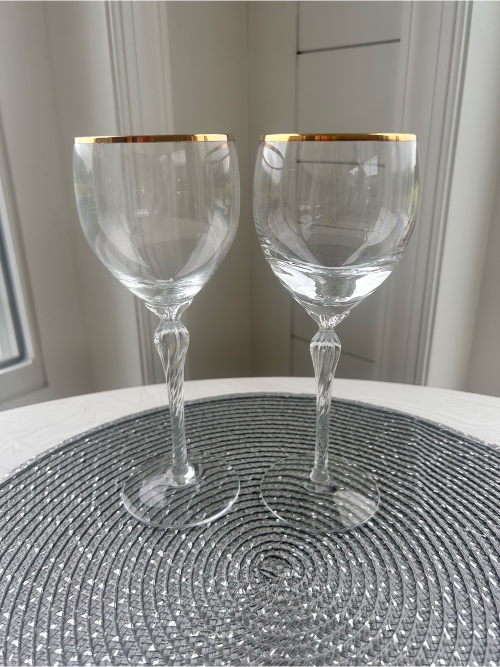 Set of 2 Lenox Monroe Crystal Wine Glasses twisted Stemware w name etching